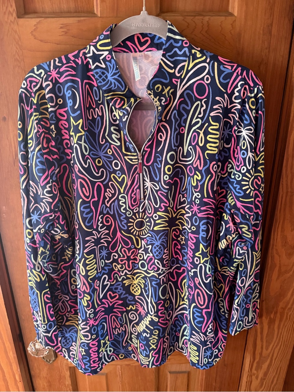 Neon Doodle Zip-Neck Tunic - Black Multicolor
